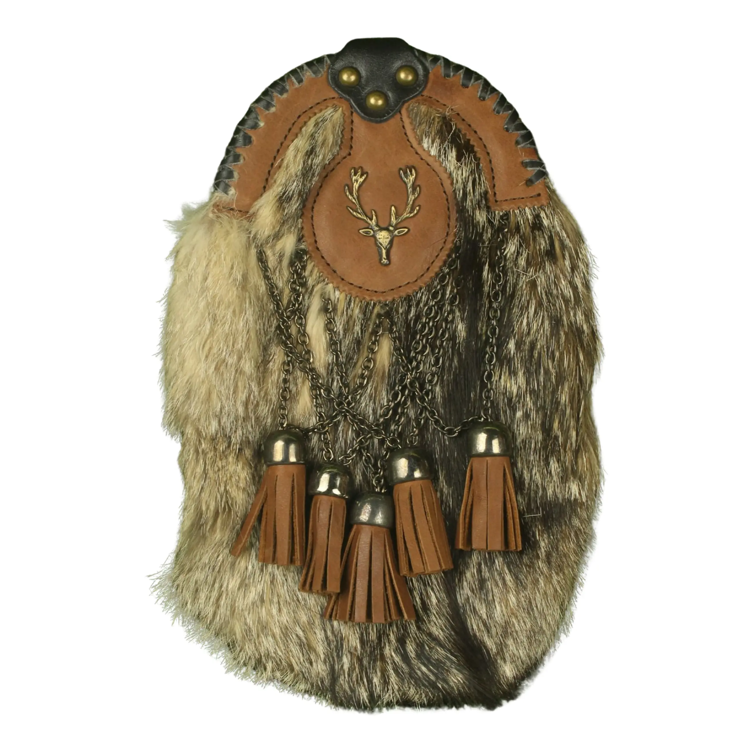 Premium Real Fur Scottish Sporran with Leather Tassels – Highland Dress Kilt Accessory
