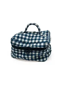 Anthia Gingham Navy Quilted Travel Case