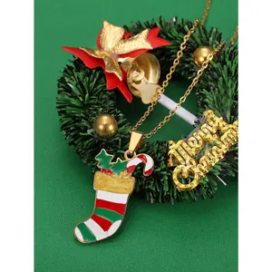 Christmas Sock Necklace, Stainless Steel Necklace, Christmas Gift Christmas Sock Pendant Necklace, Suitable for Daily, Party, Festival Gifts