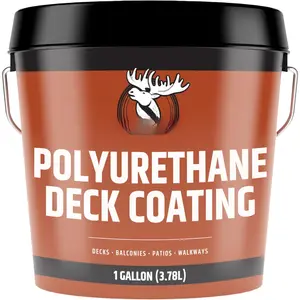 Polyurethane Deck Coating - 10X Stronger Than Traditional Deck  & Deck Stain - Flexible,  Sealant for , Concrete & Plywood - Smooth Finish - White - 1 Gallon