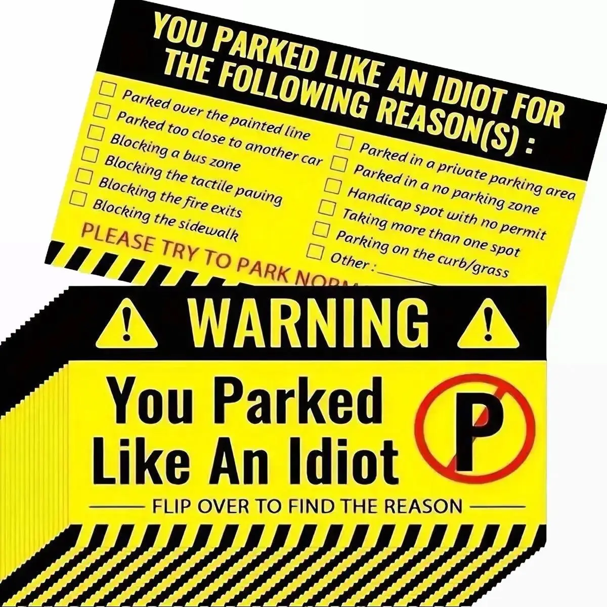 Funny Prank Bad Parking Cards - 50/100 Pack Gag Gifts with Humorous Checklist, Front Back Texts, Compact & Easy to Carry Weather-Resistant Car Exterior Sticker for Practical Jokes in Crowded Malls, Busy Streets