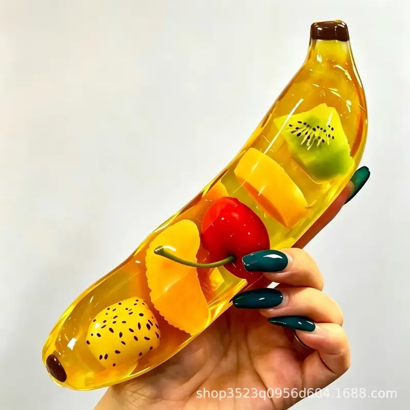 Jumbo Banana Squishy Stress Relief Toy Transparent Gel Squeeze Toy Fruit Filled Soft Sensory Fidget Toy for Kids Adults