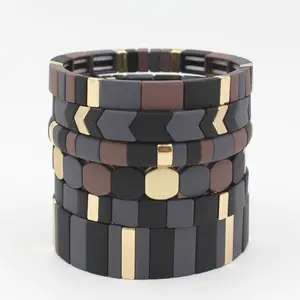 Urban Frost Geometric Bracelet - Modular Square Enamel Beads with Matte Finish for Men