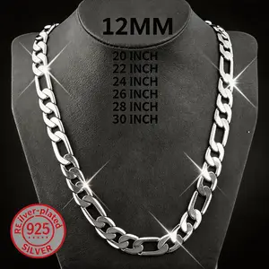 1 piece – 925 silver-plated necklace, classic and stylish design, suitable for men and women, 6mm/8mm/10mm/12mm chain necklace, length of 20-30 inches, holiday gift, couple’s gift, high-quality souvenir, versatile style
