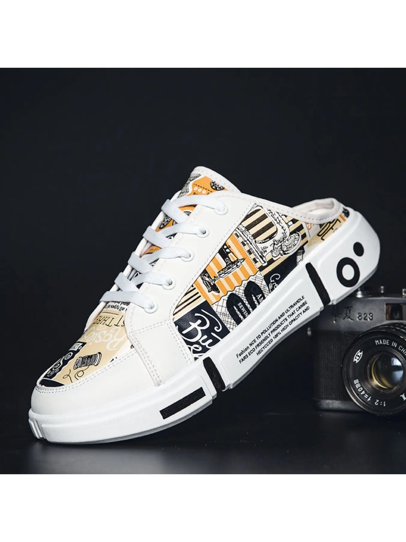 Baotou Sports Slippers, Casual and Versatile Half-slippers, Personalized Design, Random Pattern Sandals, Classic Canvas Shoes, Footwear, Casual Fashion Slippers