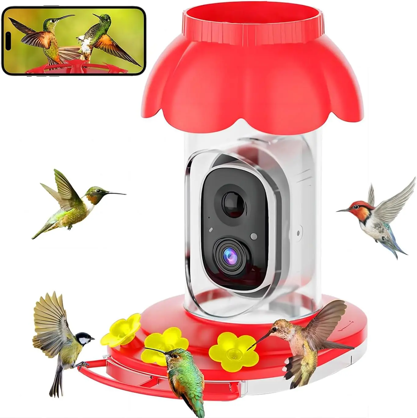 Wireless Smart Hummingbird Feeder with 1080p AI Camera, 2.4G WiFi, Motion Detection & Auto Video Capture, Outdoor Bird Feeding Tool Ideal Gift for Bird Lovers, Parents, Children & Elderly, Hummingbird Feeder With Camera