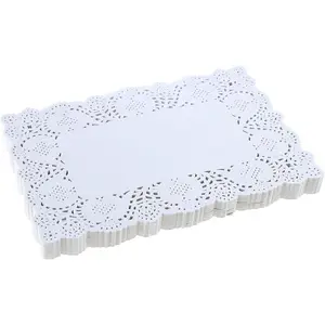 DECORA 9X6.5 Inch Rectangle White Paper Doilies for Birthday Party Wedding Tableware Decoration,Pack of 200