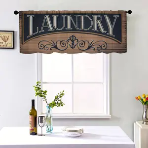 1pc Brown Kitchen And Laundry Curtain, Retro Design Rod Pocket Window Treatment For Living Room Bedroom Bathroom Home Decor, 54in*18in