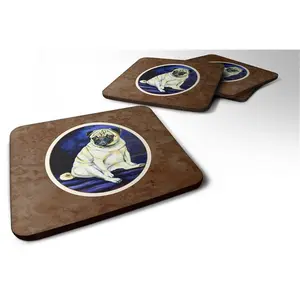 212 MAIN Fawn Pug Penny for Your Thoughts Foam Coasters, 4-Piece Heat-Resistant Tableware Set - 3.5" h x 0.25" w x 3.5" l, Fade-Resistant Permanent Dye, Insulated Surface Protection for Gatherings