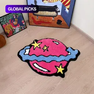 Planet Pattern Bathroom Modern Abstract Rug, 1 Count Non-slip Soft Floor Mat, Cartoon Pattern Rug, Decorative Carpet for Home Living Room Bedroom Kitchen, Abstract Area Rugs #GLOBAL PICKS