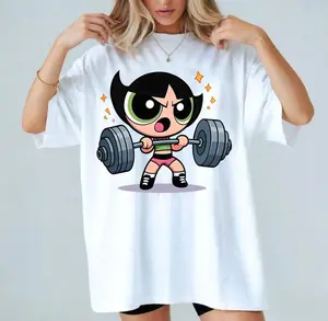 Powerpuff Girls Buttercup Vintage Gym Girl T-shirt, Aesthetic Graphic Tee Tshirts, Cartoon Character Shirt, Fitness Workout Shirt, Weightlifters, Bodybuilding Shirt, Youth & Adult Top Womenswear TF8