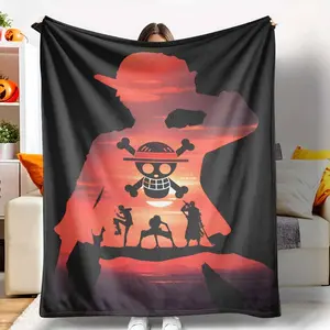 Sunset Pirate Adventure Flannel Blanket Skull Crew Silhouette Print Soft Warm Cozy Sofa Throw Lightweight Fade Resistant Plush Blanket for Living Room Bedroom Travel Gift Lounge Decor tiktokshopspringglowup