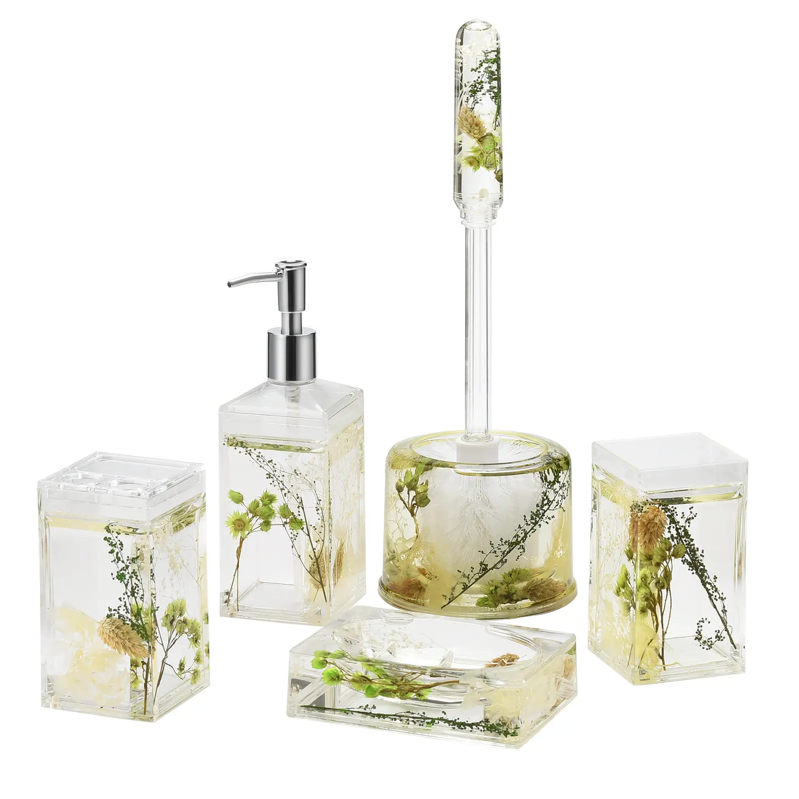 Locco Decor 5 Piece Acrylic Liquid 3D Floating Motion Bathroom Vanity Accessory Set Soap Toothbrush Toilet