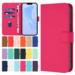 For Samsung S26 Edge S26 Pro S25FE S25 Plus S24FE S24+ S24 Ultra Pure Color Leather Sleeve PU Leather Handbag Purse Flip Cover, Kickstand Folio Case With Lanyard