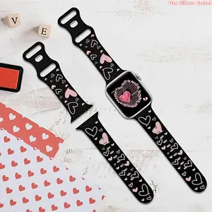 Heart Laser Engraved Silicone Watch Band, Soft Comfortable Carved Strap, Compatible with Apple Watch 10 9 8 7 for Daily And Holiday Wear, Only Watch Band Included