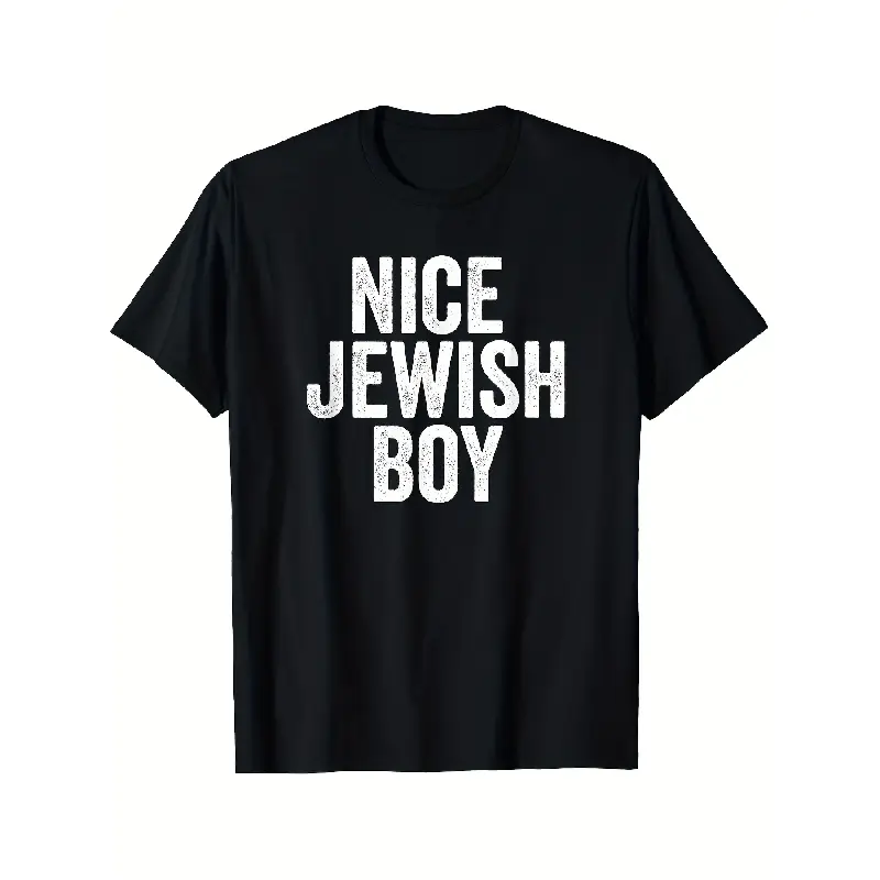 Nice Jewish Boy Hanukkah T-Shirt - Unisex Adult Casual Short Sleeve 220gsm Heavyweight Black with Lettering, Soft Breathable Round Neck, Machine Washable Jewish Apparel for Hanukkah Celebrations & Casual Attire - Men'S & Women'S Graphic Tee