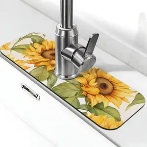 Summer Yellow Sunflowers Faucet Mat For Sink Splash Guard Absorbent Faucet Mat Diatomite Quick Drying Sink Pad For Counter Drip Catcher Tray Mats