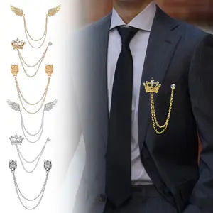 6 Pieces Men's Tassel Chain Brooch Collar Pins Wedding Brooches Collar Pins Wings Wolf Head Crown Lapel Suit Shirt Tuxedo Accessories for Wedding Anniversary Birthday Party Gift Business Office