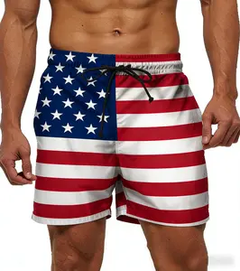 New Men's Swim Trunks American Flag 3D Surfing Board Short Beach Shorts for Fourth of July Athletic Swimwear Drawstring Bathing Suit Patriotic Summer Activities
