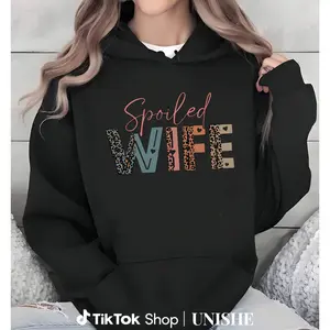 Spoiled Wifey Printed Hoodie – Chic Relaxed Fit Long Sleeve Top for Wife