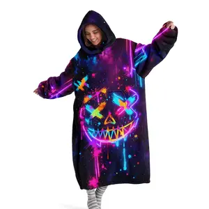 hoodie blanket，Wearable Blanket、Women's Hooded Blanket Sweatshirt, Wearable Blanket Robe, Fashion Sleepwear, Colorful Graffiti Print, Winter Home Clothing Gift、Christmas Gift,Valentine's Day gift, Cartoon Pattern Blanket
