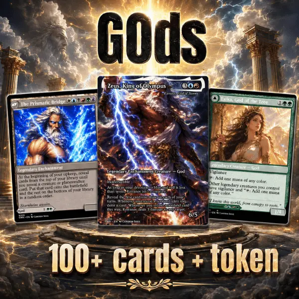 ZEUS MTG Commander Deck 100 Cards – 5 Color EDH Style Trading Card Game, Custom TCG Gift for Card Collectors