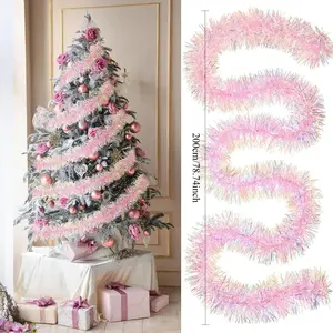 Set of 5 Pink Shiny Metallic Tinsel Garlands - Dazzling Glitter Decorations for Christmas Trees, Weddings, Birthdays, Holidays, And Home Decor, Sturdy And Reusable
