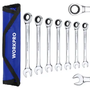 #JumpstartSale WORKPRO 7-Count Ratcheting Combination Wrench Set, 72 Teeth, Cr-V Constructed, Combo Ratchet Wrenches Set with Roll Up Pouch, Metric 8mm-17mm