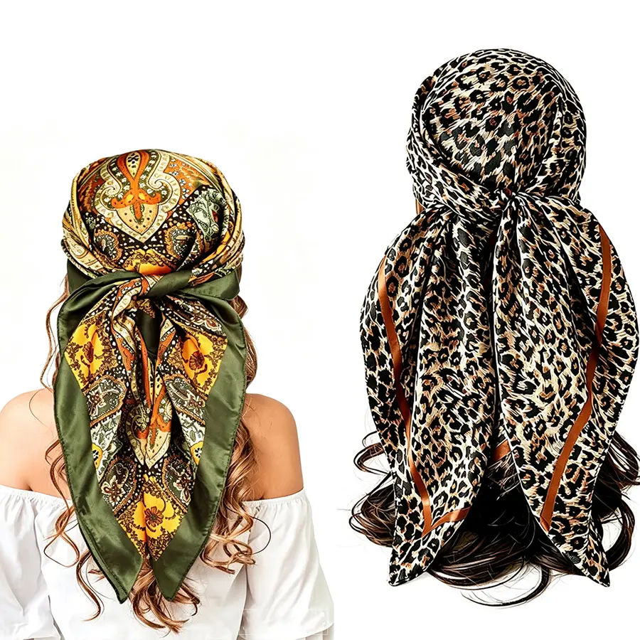 2-piece set，Headscarf for Women，Square Silk-Like Headscarf,Breathable Fashion Bandana,Multiple Colors，Women's Gifts，35" Large Satin Head Scarf for Women Silk Hair Scarf Solid Color Hair Bandana for Night Hair Wrap Sleeping