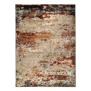 212 MAIN 8x10 ft Rectangle Home Decorative Rug - Orange Modern Abstract Print, Power-Loomed Low Pile Contemporary Rug, Stain-Resistant High-Traffic Carpet, Low Pile Rug