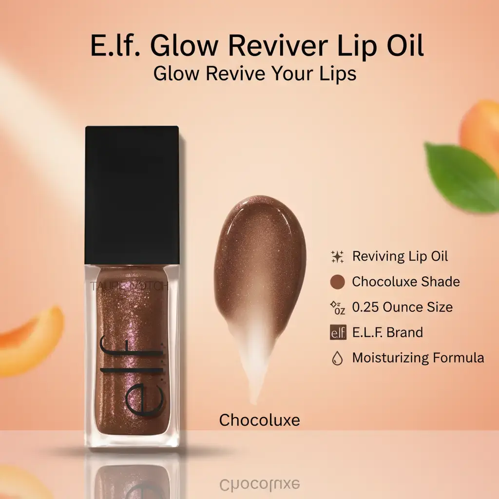 E.L.F. Glow Reviver Lip Oil - CHOCOLUXE Shade, Minty Hydrating Glowing Regular Formula, 0.25oz