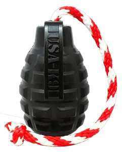 USA-K9 Magnum Grenade Durable Rubber Chew Toy, Treat Dispenser, Reward Toy, Tug Toy, and Retrieving Toy - Black Magnum