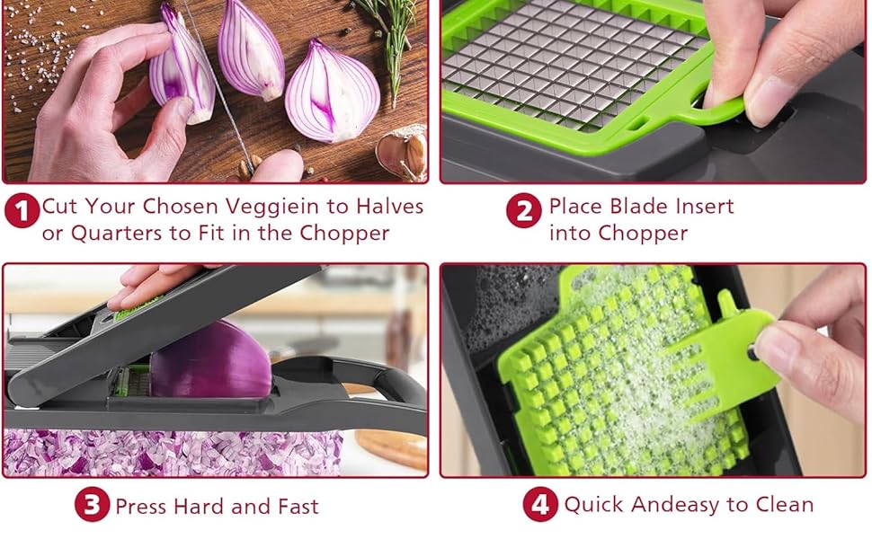Grey 16-Piece Multi-Blade Fruit & Vegetable Chopper Set - Rust-Proof Kitchen Essential Cutter with 7 Diversified Blades, Container, Handheld Spiralizer, Mandoline for Salad, Carrot, Potato, 16-Pieces, Compact
