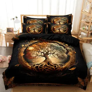 3pcs Set - Tree of Life Mystical Universe Print Duvet Cover（1 Duvet Cover + 2 Pillowcases，No Insert) - High-Definition Print - For All Seasons, Home & Dorm Nordic Style Boho Bed Set Cosmic Tree Texture Bedding
