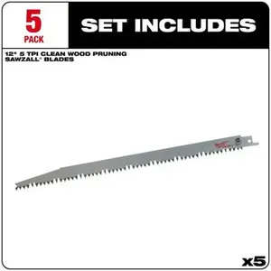 Milwaukee 48-00-1303 5PC 12" 5 TPI Pruning SAWZALL Blade
