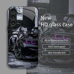 Black Racing drop-resistant glass phone case suitable for [Galaxy S23 5g] protective film full cover protective glass back panel skin-friendly feel 995