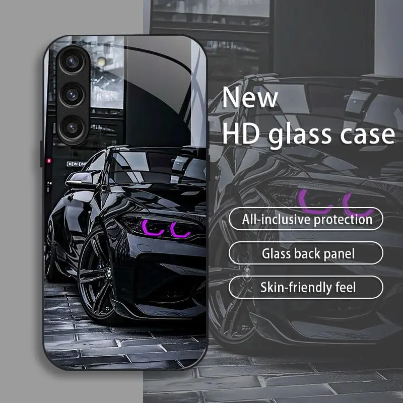 Black Racing drop-resistant glass phone case suitable for [Galaxy S23+] protective film full cover protective glass back panel skin-friendly feel 995