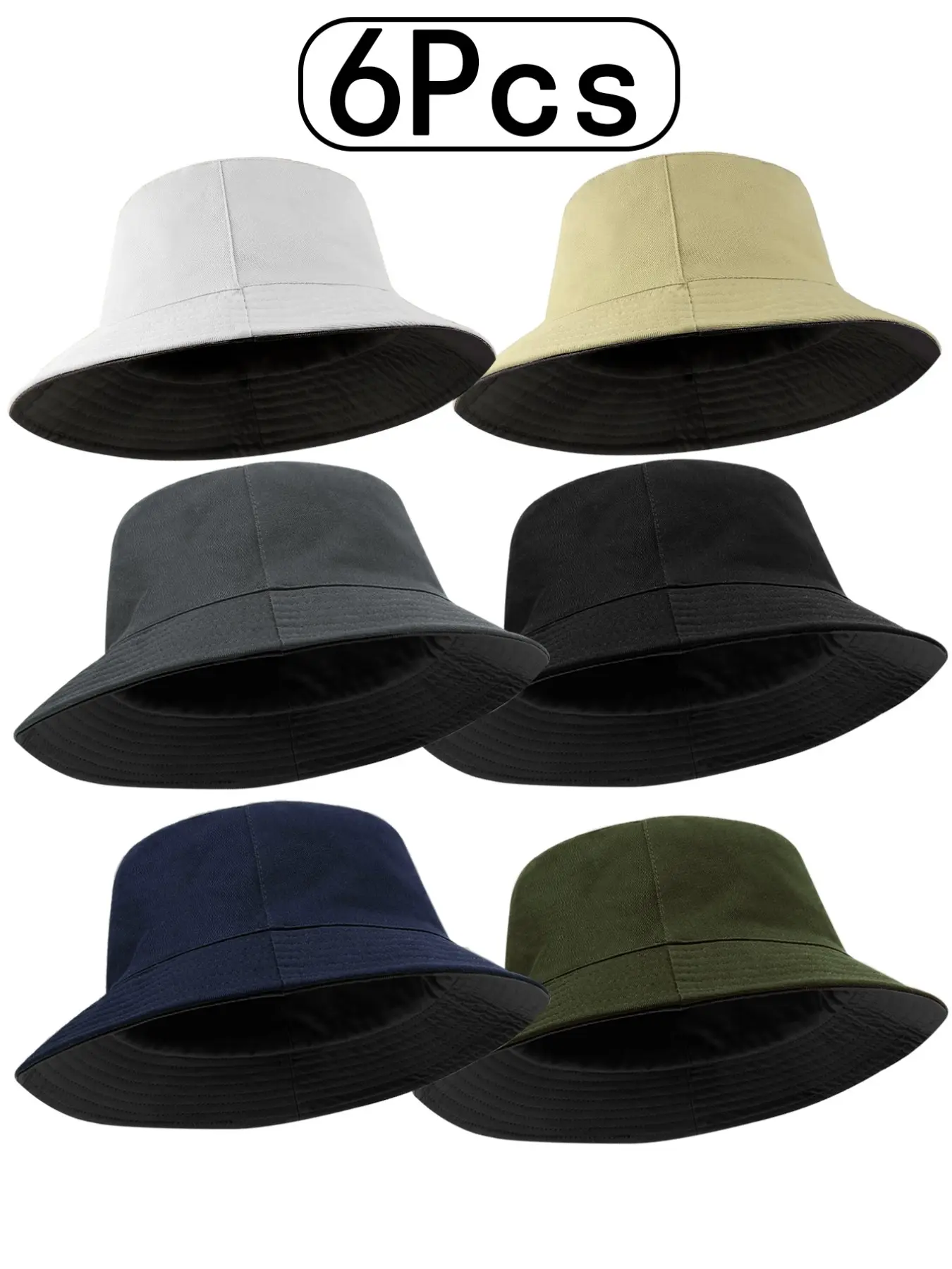 6Pcs-Double-Sided Summer Fisherman Hat for Men and Women, Stylish Lightweight Beach Sun Hat with Two Color Choices, Casual Outdoor UV Protection Bucket Hat, Sun Hat for Outdoor Activities, Fitted Hat, Unisex Appeal