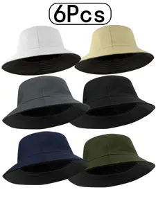 6Pcs-Double-Sided Summer Fisherman Hat for Men and Women, Stylish Sun Hat with Two Color Choices, Casual Outdoor UV Protection Bucket Hat, Sun Hat for Outdoor Activities