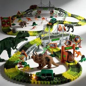 215 PCS Dinosaur Race Track Toy with Train – Interactive Flexible Track Building Set, Motorized Train Playset, STEM Educational Toy for Kids Toddlers Boys Girls Age 3-7  Enhanced Focus Groovy Gift