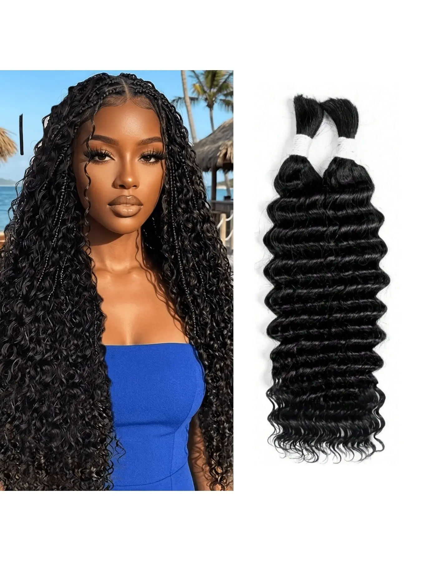 2Bundles/pack Water Wave Deep Wave Bulk Hair for Braiding No Weft Deep Wave for Braiding Micro Faux Braiding Hair for Boho Braids Wet And Wave