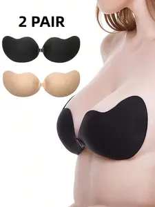 2 Pack Adhesive Silicone Backless Push Up Bras, Reusable Front Buckle Bra, Breathable Skin-Friendly Cups, Deep V Dress Backless Design, Party Womenswear