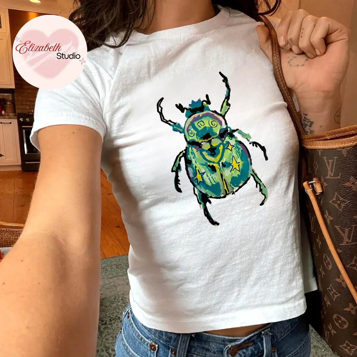 Beetle Baby Tee, Colorful Bug Graphic Shirt, Artistic Insect Tee, Nature Aesthetic Shirt, Whimsical Beetle Tee, Cottagecore Graphic Tee