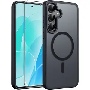 for Samsung Galaxy S25 FE Case: Magnetic Translucent Matte Military Grade Drop Proof Protection Cell Phone Cover - Slim Rugged Durable Shockproof Protective S25Fe Cases (Black-6.7 inch) Cellphone Smartphone Protector Casing