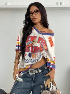 Women's Summer Going Out Vintage Y2K Number Pattern Graphics Oversized Baseball Jersey T-Shirt