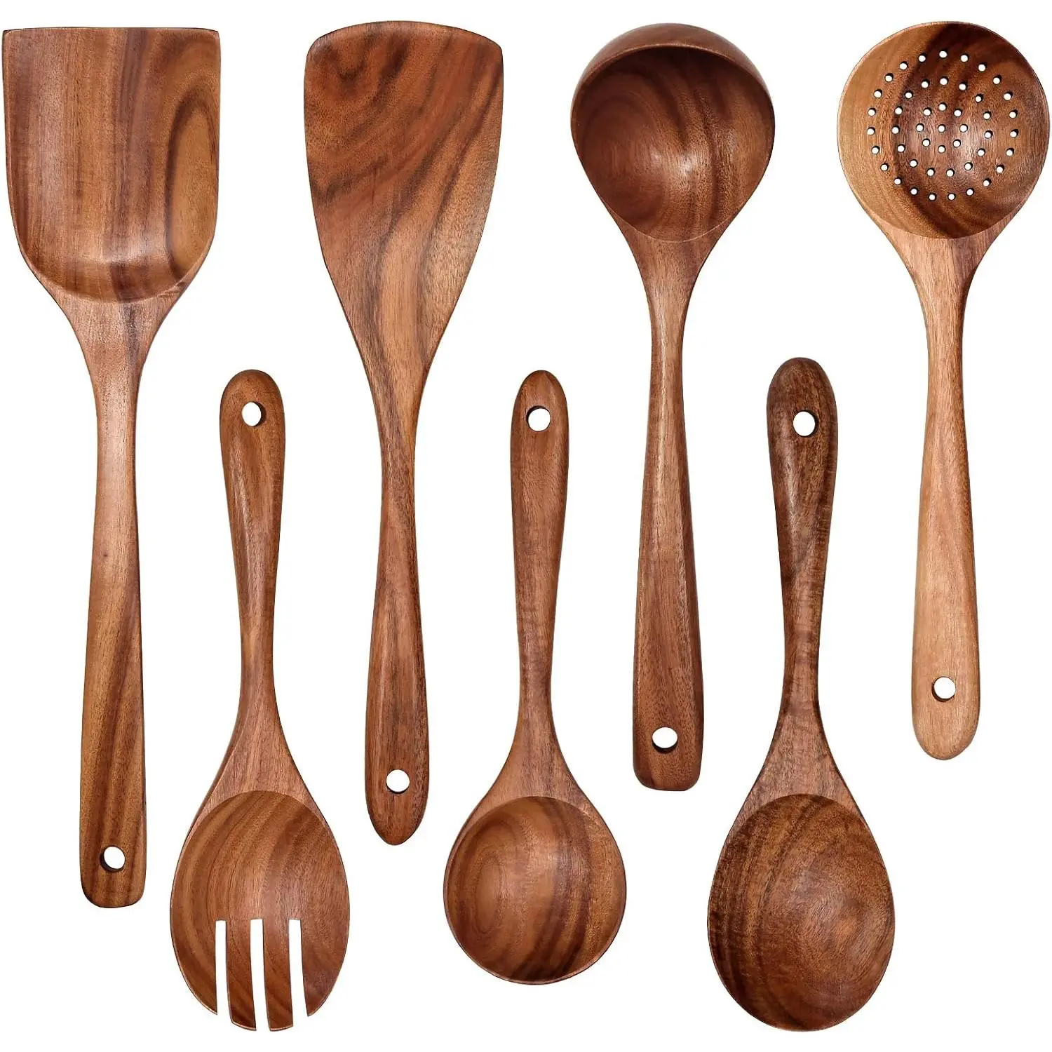 7-Piece Wooden Kitchen Utensil Set, Natural Cooking Spoons and Spatulas for Baby Food Prep, Safe for Non Stick Pan, Nonstick Cookware, Turner