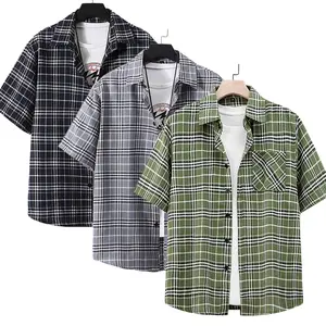 Men’s summer plaid collared shirt, casual and comfortable, front pocket design, trendy and versatile, suitable for everyday wear #SummerVibes