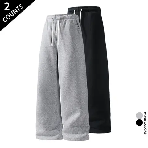 Men's 2-Pack Baggy Wide Leg Sweatpants - Soft Stretch Fabric, Drawstring Waist, Pockets, Casual Sporty Trousers, Athletic Casual Trousers, Streetwear Clothing, Mens Clothing, Comfy Fashion Apparel