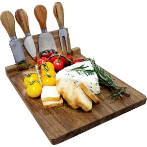Wood Charcuterie Board Set with 4 Cheese and Holder, Perfect for Cheese, Meats, Fruits and Crackers