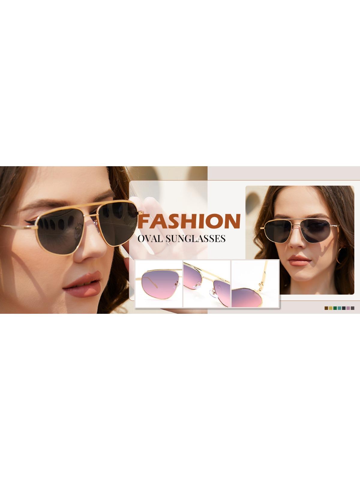 FEISEDY Retro Trendy Aviator Sunglasses Women Men 90s Small Vintage Glasses Stylish Gold Metal Oval Sunglasses Combo pack  B2906